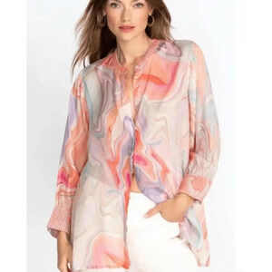 Johnny Was Silk Top Pink Multi Boho Tunic